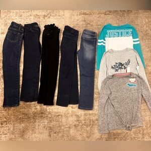 Justice Denim and Tops Bundle - Gray, Teal and White